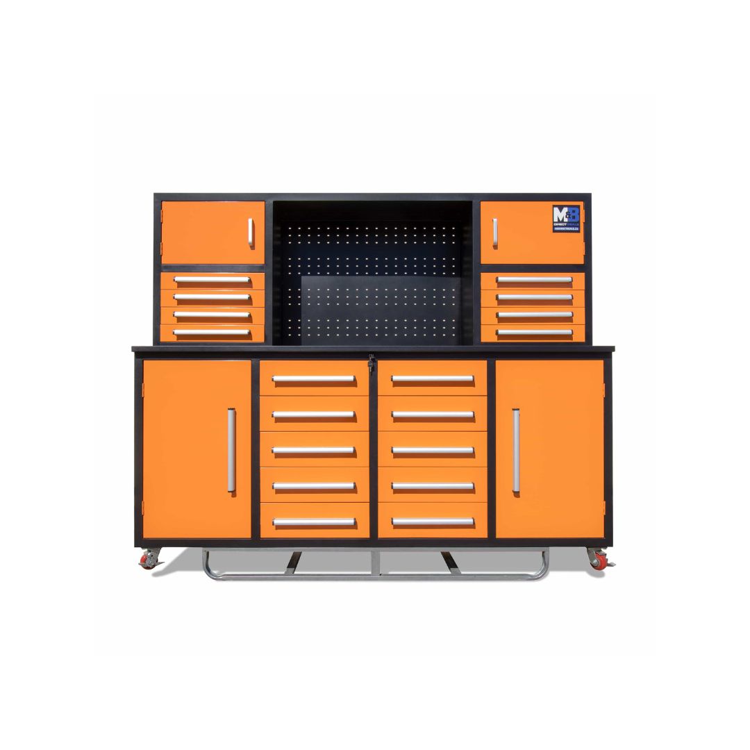 M&B | 7&rsquo; Workbench Cabinet with 18 Drawers - Container Consultants Australia